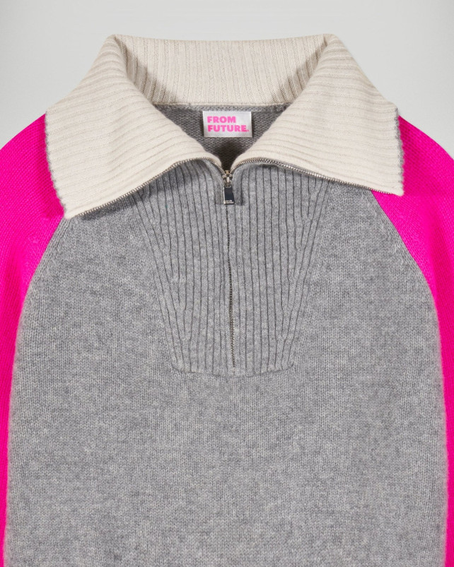 detail Dámský svetr FROM FUTURE TRUCKER COLLAR GRIS CHINE FONCE F