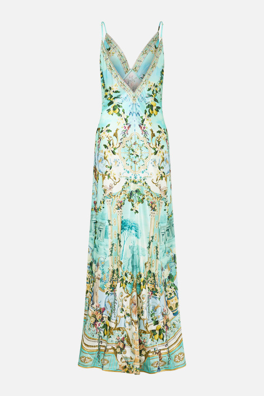 detail Dámské šaty Camilla V NECK LONG BIAS SLIP DRESS WITH TRAIN