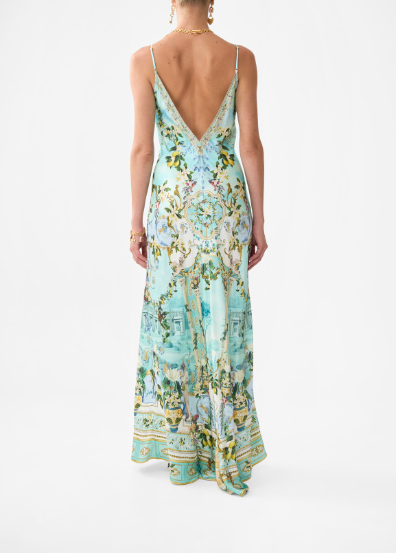 detail Dámské šaty Camilla V NECK LONG BIAS SLIP DRESS WITH TRAIN