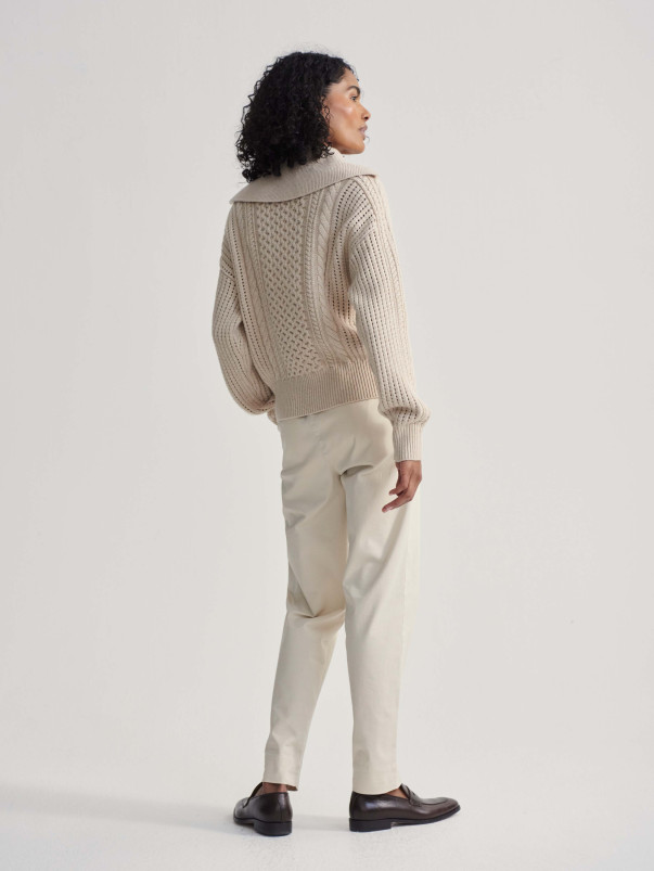 detail Dámský svetr Varley Camello Relaxed Cable Half Zip