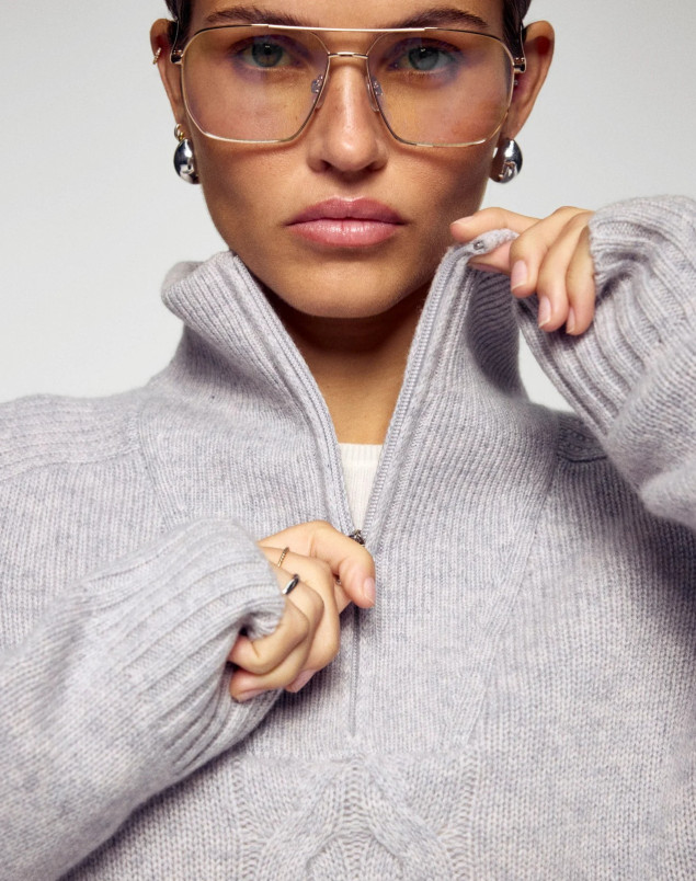 detail Dámský svetr FROM FUTURE TRUCKER COLLAR GRIS CHINE CLAIR