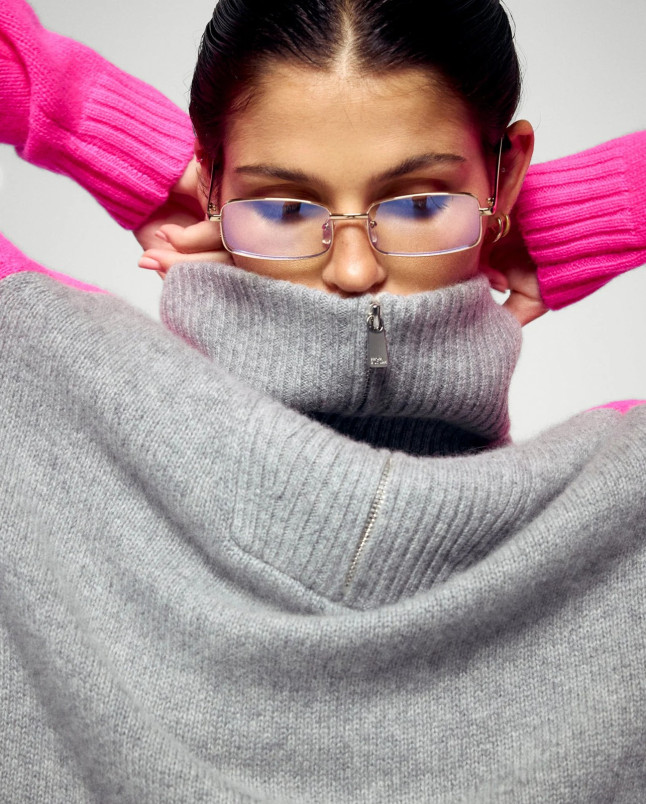 detail Dámský svetr FROM FUTURE TRUCKER COLLAR GRIS CHINE FONCE F