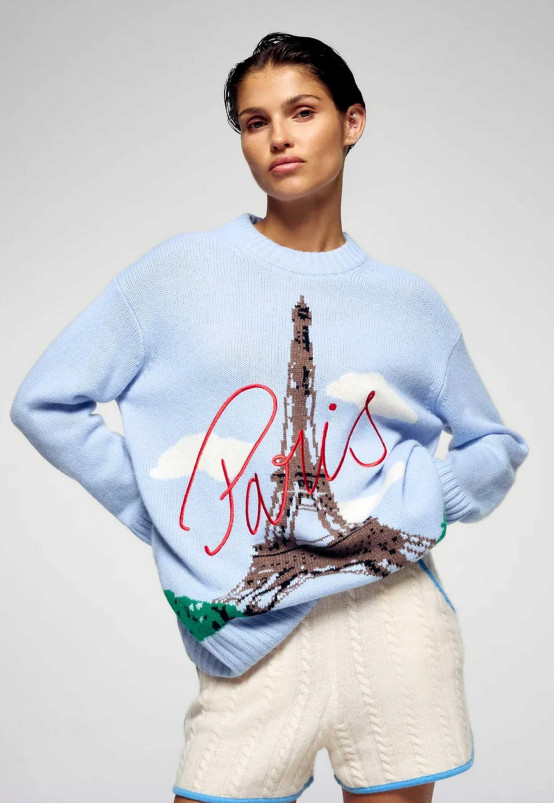 detail Dámský svetr FROM FUTURE ROUND NECK SMOOTH BLUE