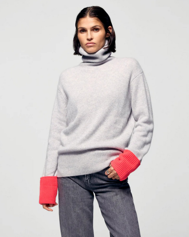 detail Dámský svetr FROM FUTURE ROLLED COLLAR GRIS CHINE CLAIR