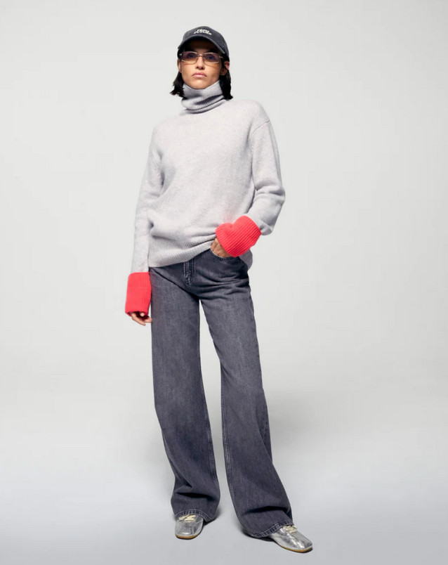 detail Dámský svetr FROM FUTURE ROLLED COLLAR GRIS CHINE CLAIR