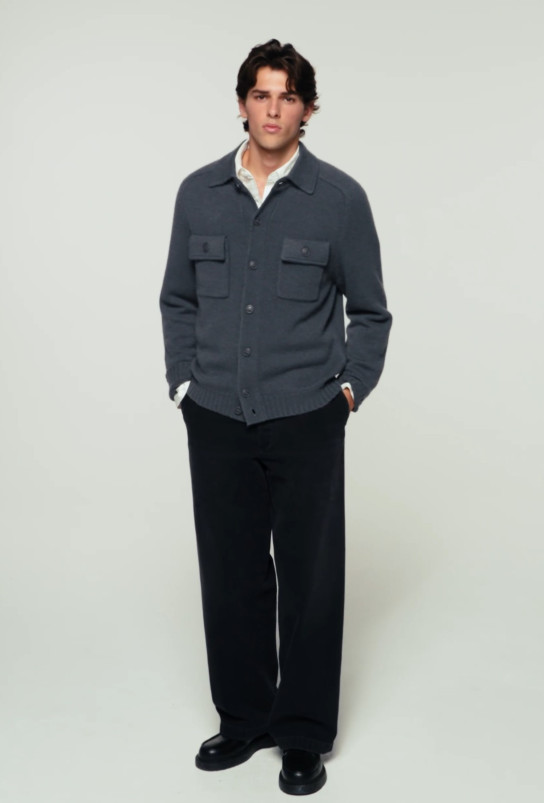 detail Pánský svetr FROM FUTURE CARDIGAN GRIS CHINE CLAIR