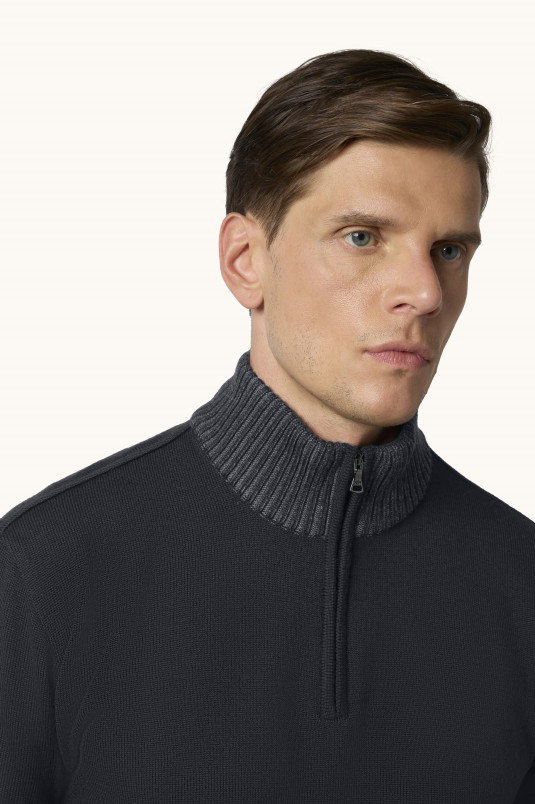 detail Pánský svetr PAUL & SHARK MEN'S KNITTED WOOL ZIPPED SWEATER